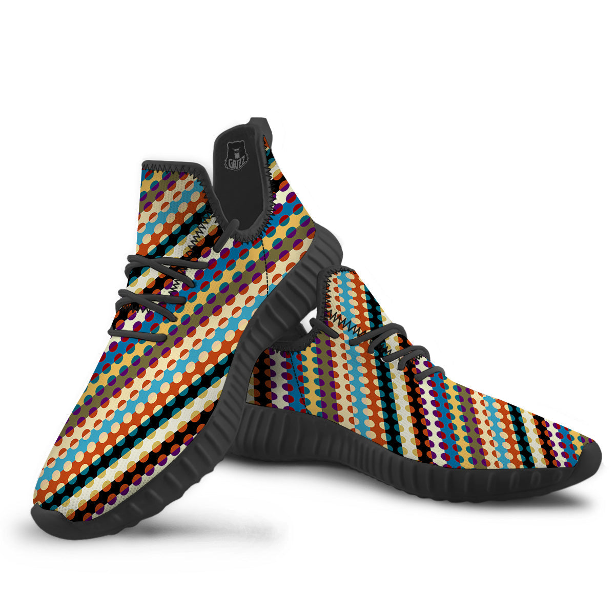 Classic Stripe Polka Dot Print Pattern Black Walking Shoes-grizzshop