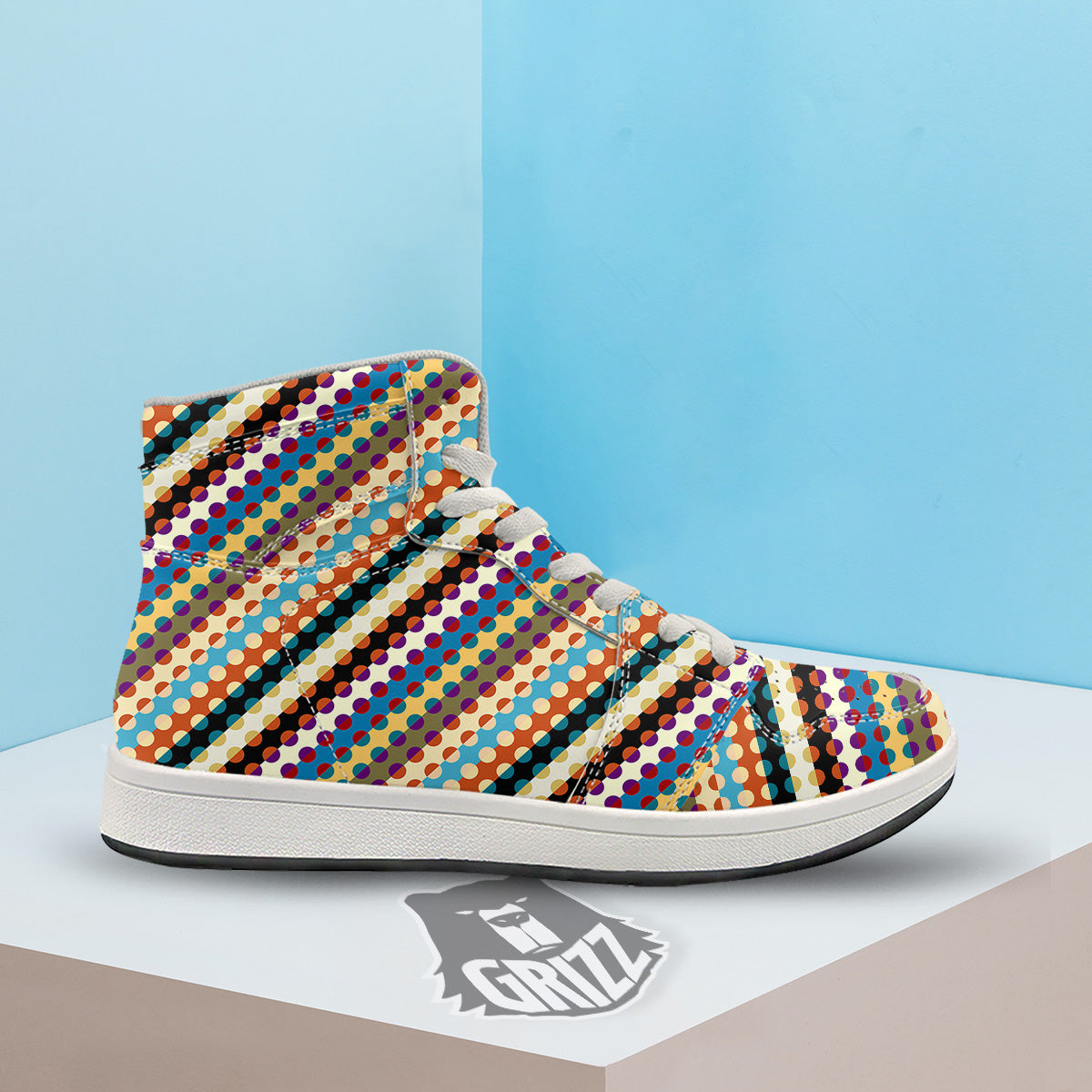 Classic Stripe Polka Dot Print Pattern High Top Sneakers-grizzshop