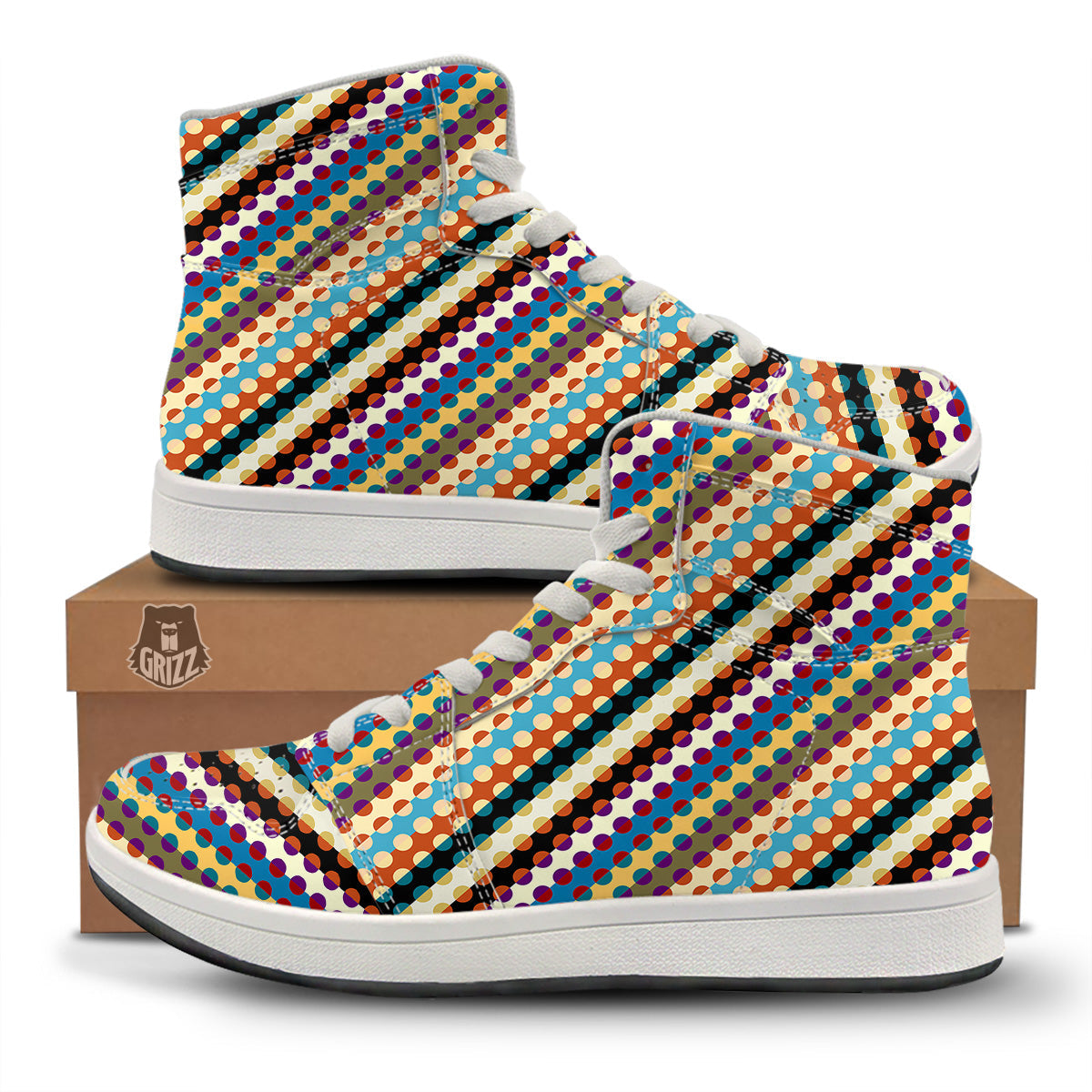 Classic Stripe Polka Dot Print Pattern High Top Sneakers-grizzshop