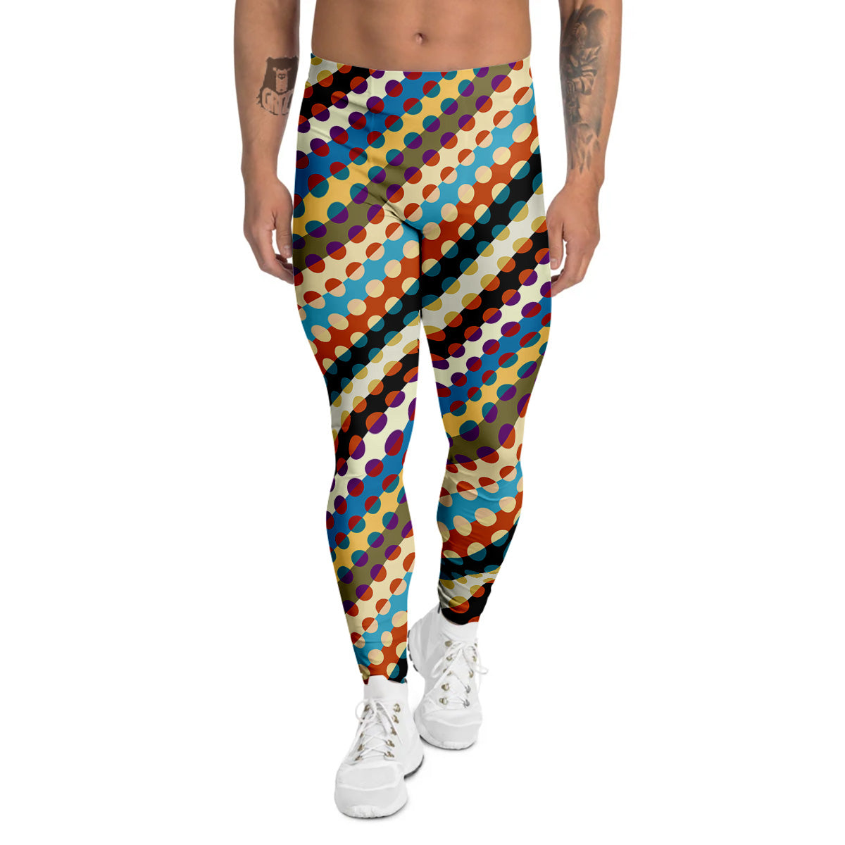 Classic Stripe Polka Dot Print Pattern Men's Leggings-grizzshop