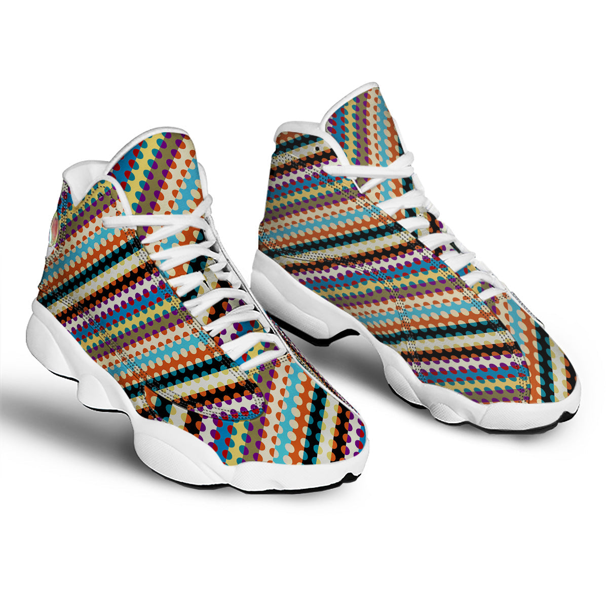 Classic Stripe Polka Dot Print Pattern White Basketball Shoes-grizzshop