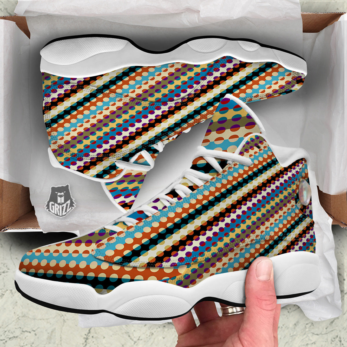 Classic Stripe Polka Dot Print Pattern White Basketball Shoes-grizzshop