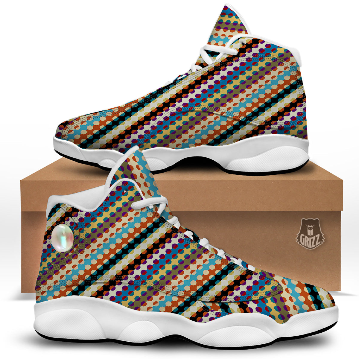 Classic Stripe Polka Dot Print Pattern White Basketball Shoes-grizzshop