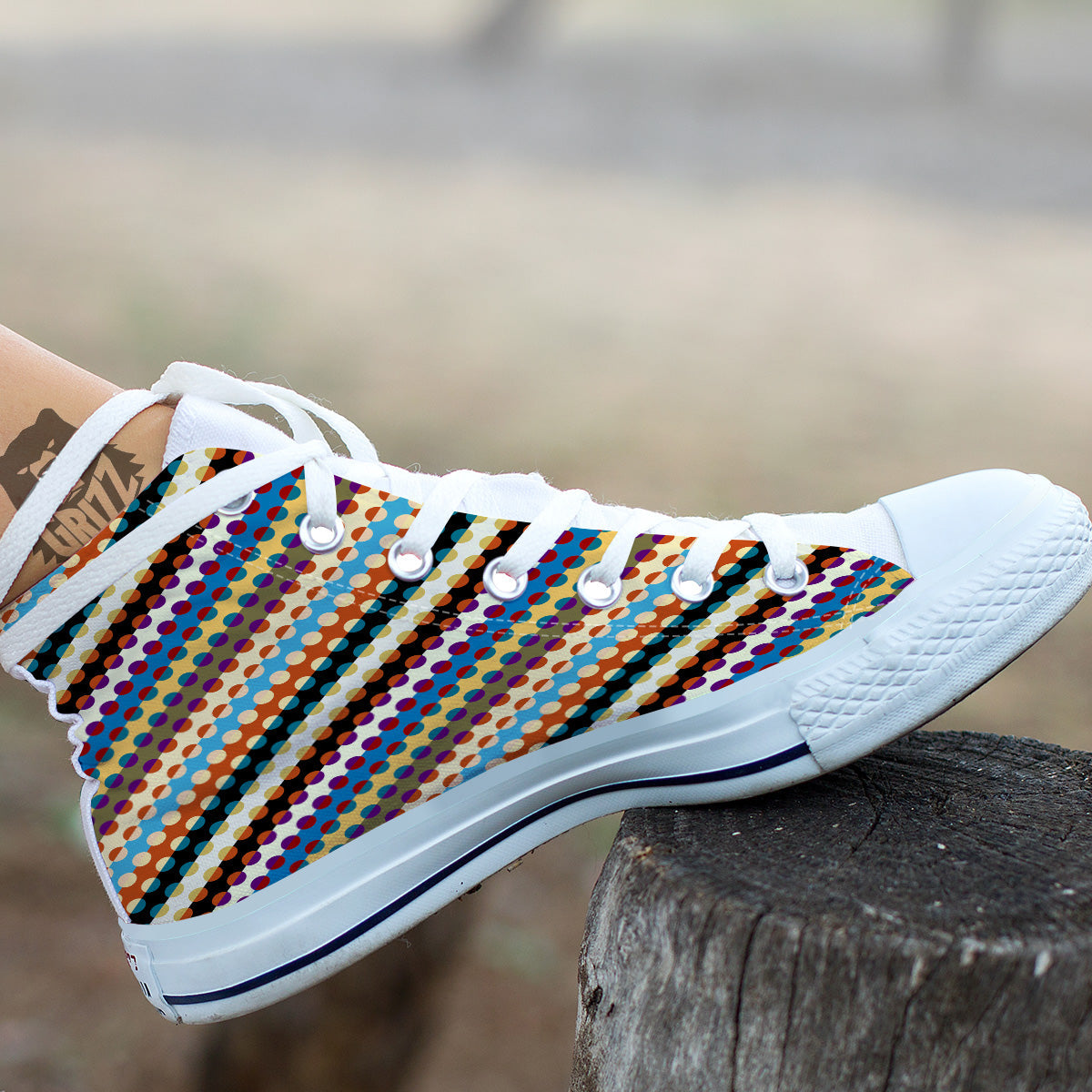 Classic Stripe Polka Dot Print Pattern White High Top Shoes-grizzshop