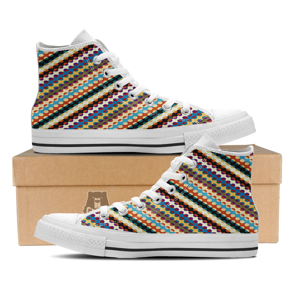 Classic Stripe Polka Dot Print Pattern White High Top Shoes-grizzshop