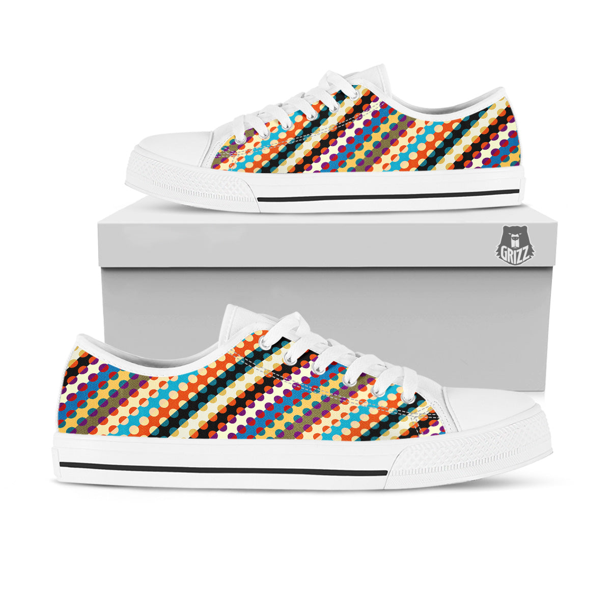 Classic Stripe Polka Dot Print Pattern White Low Top Shoes-grizzshop