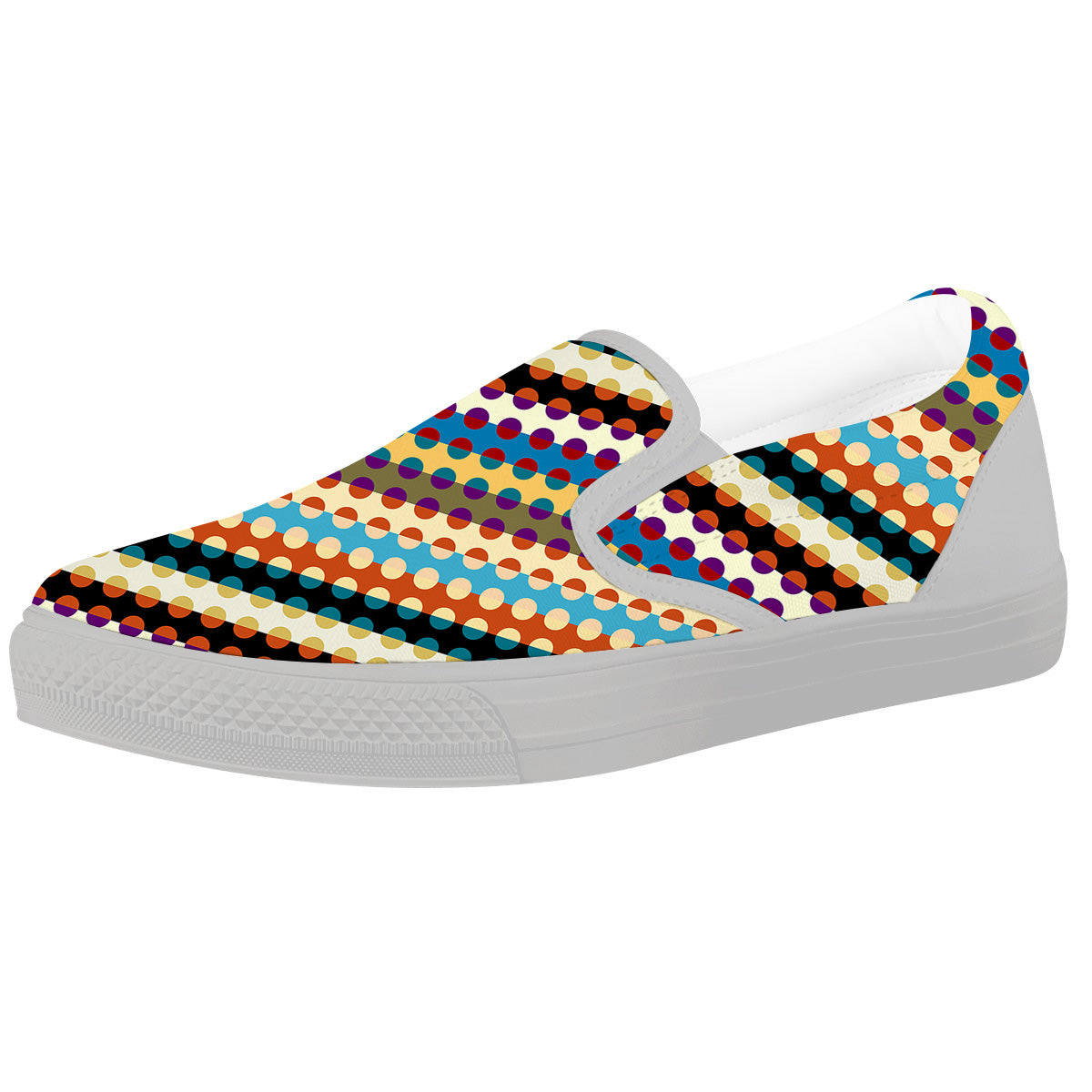 Classic Stripe Polka Dot Print Pattern White Slip On Shoes-grizzshop