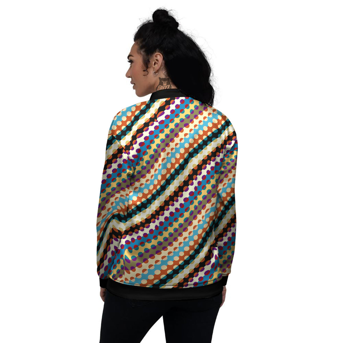 Classic Stripe Polka Dot Print Pattern Women's Bomber Jacket-grizzshop