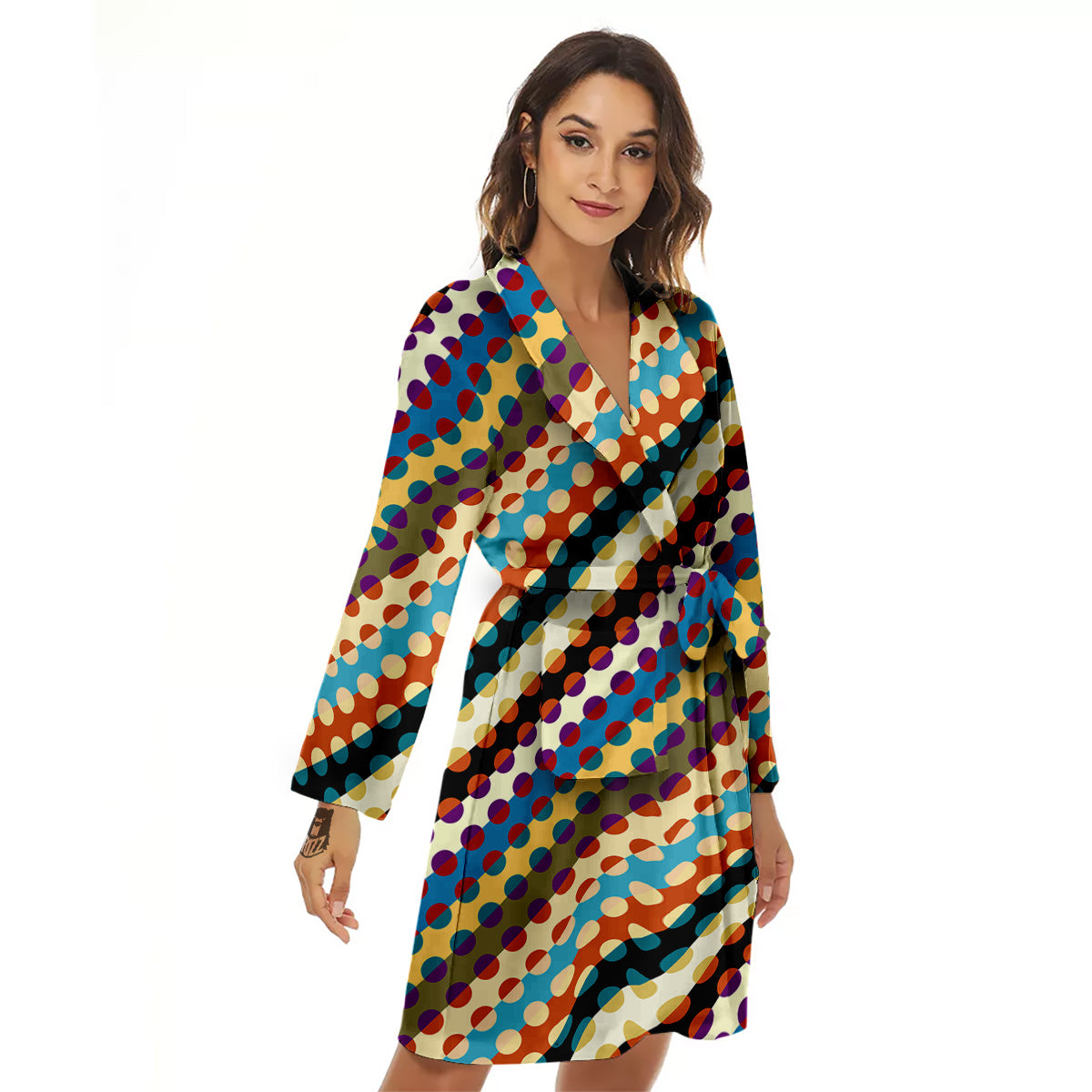 Classic Stripe Polka Dot Print Pattern Women's Robe-grizzshop