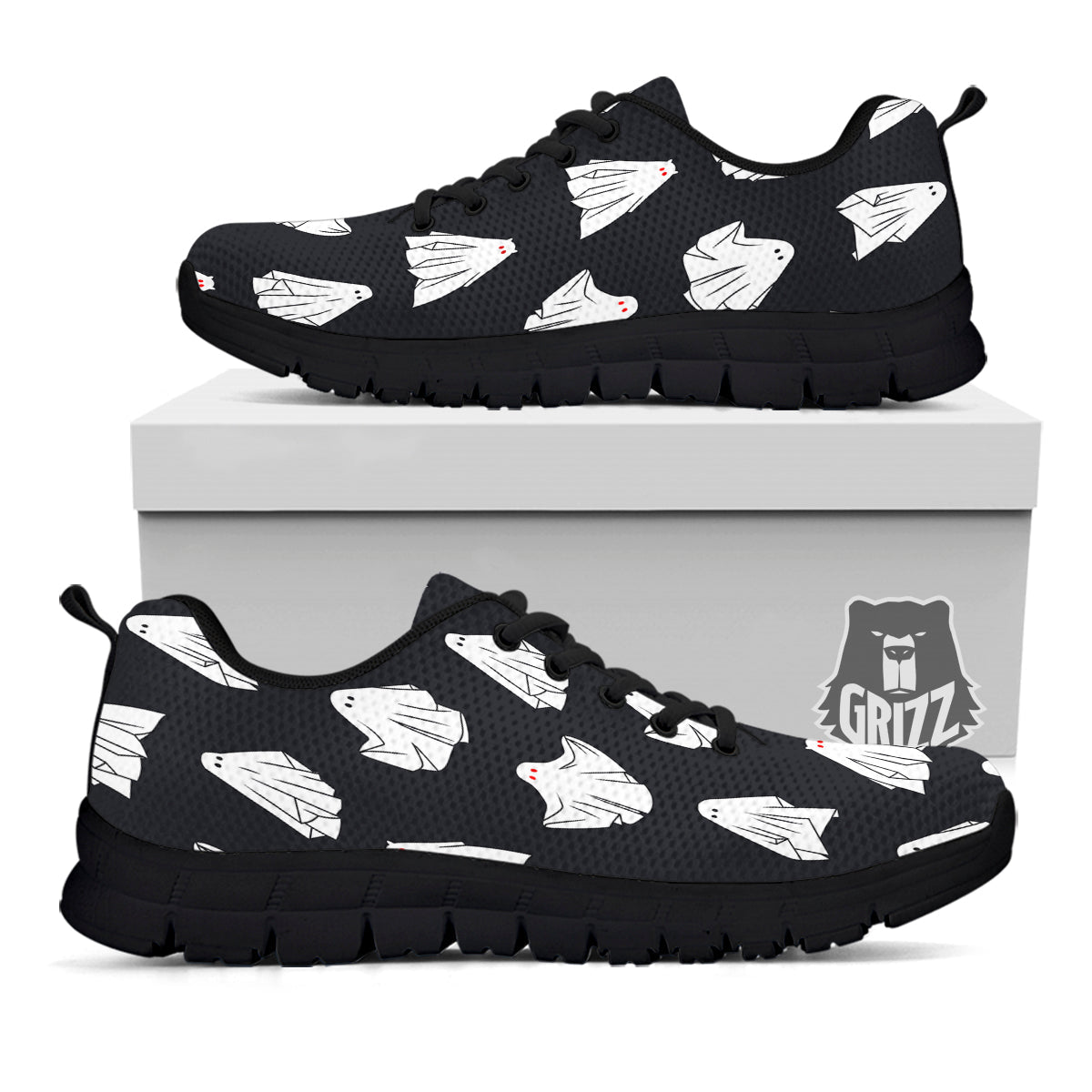 Cloth Ghosts Cartoon Print Pattern Black Sneaker-grizzshop