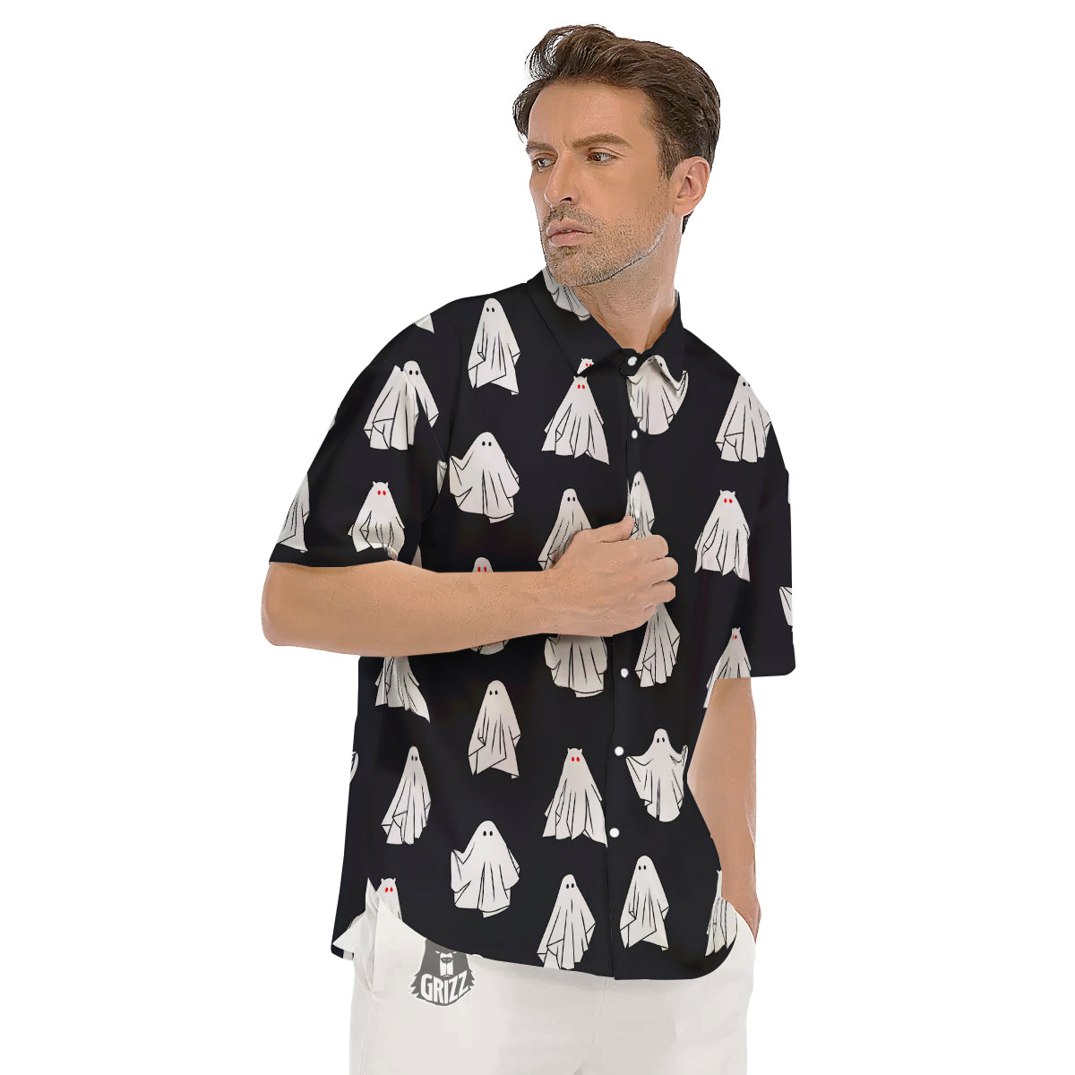 Cloth Ghosts Cartoon Print Pattern Men's Short Sleeve Shirts-grizzshop