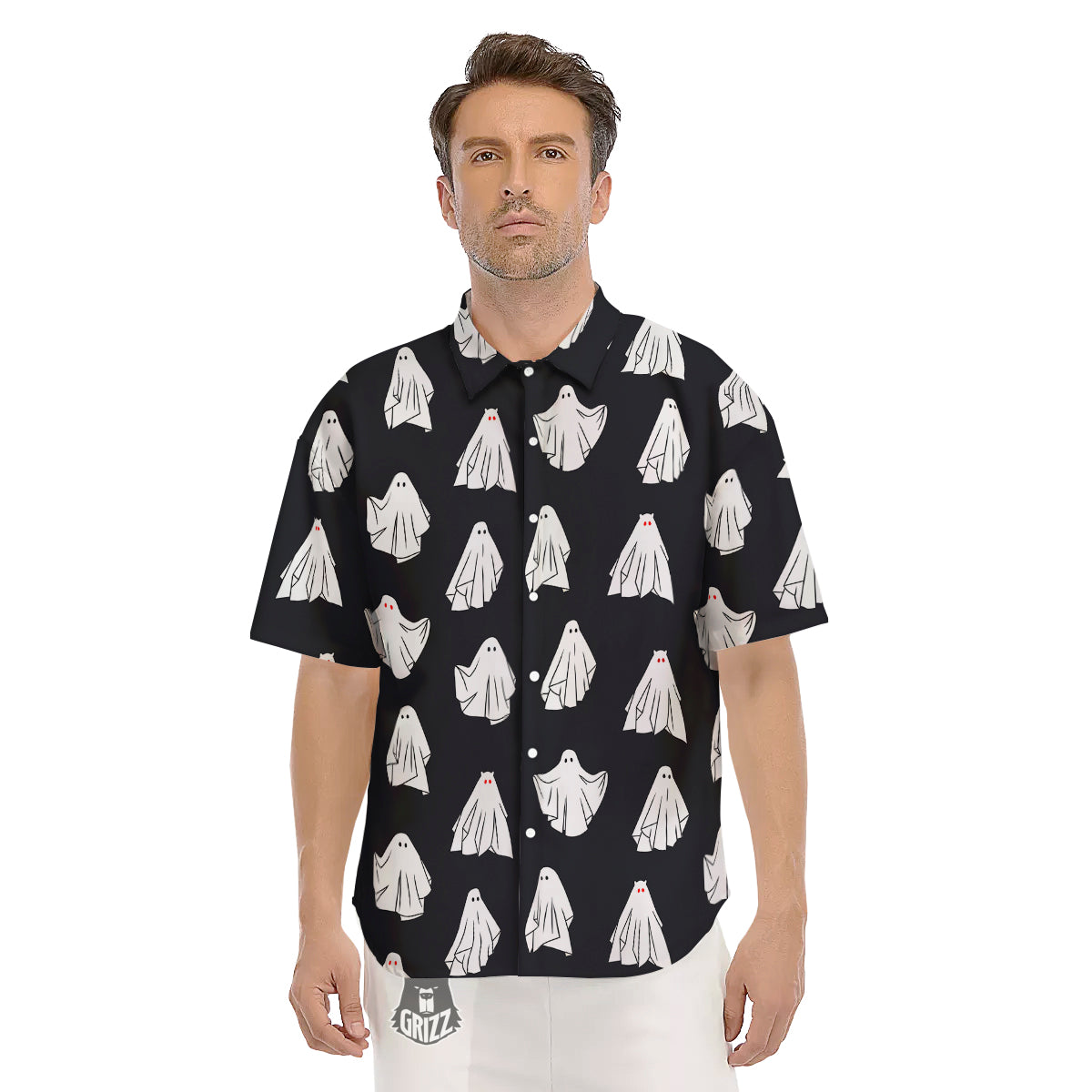 Cloth Ghosts Cartoon Print Pattern Men's Short Sleeve Shirts-grizzshop