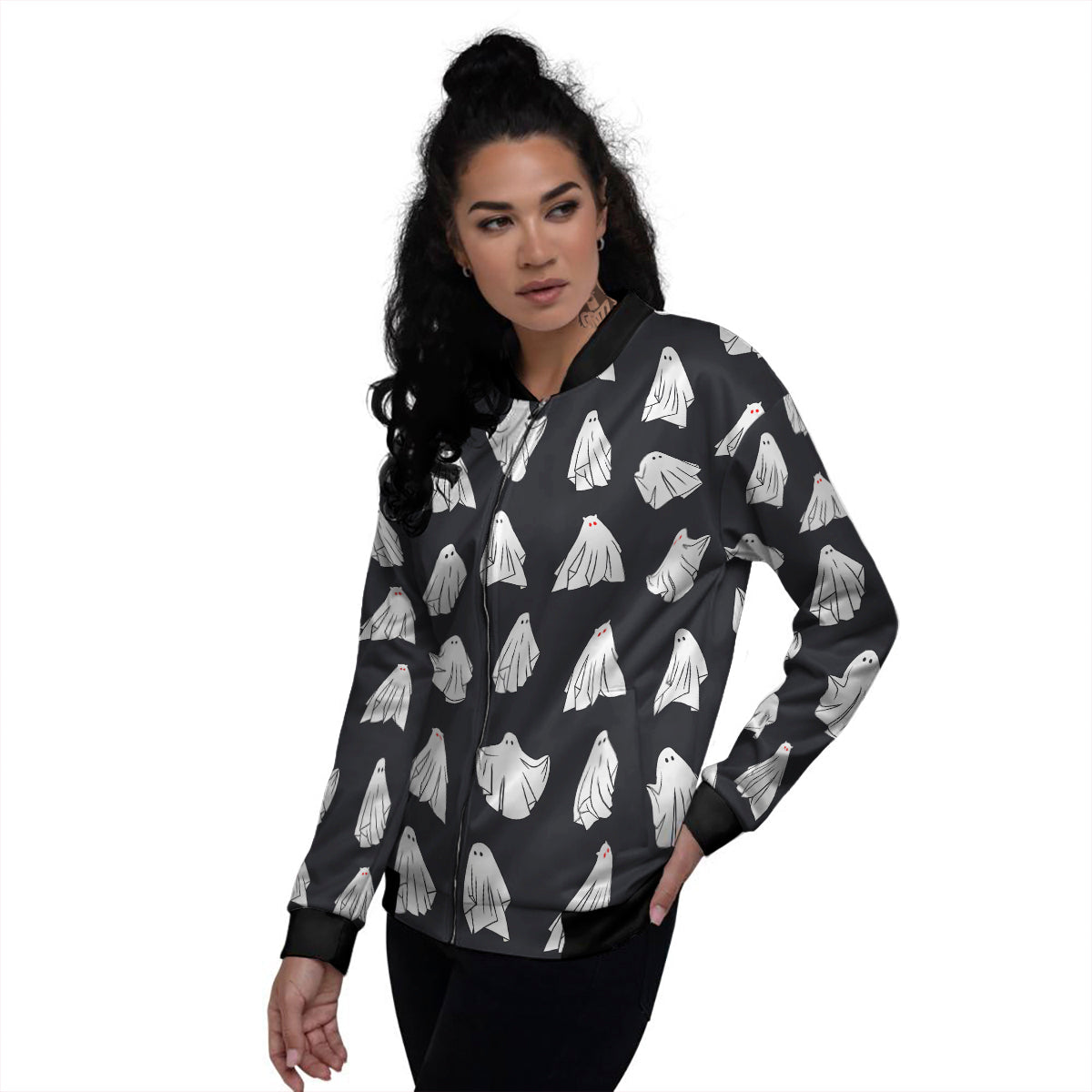 Cloth Ghosts Cartoon Print Pattern Women's Bomber Jacket-grizzshop
