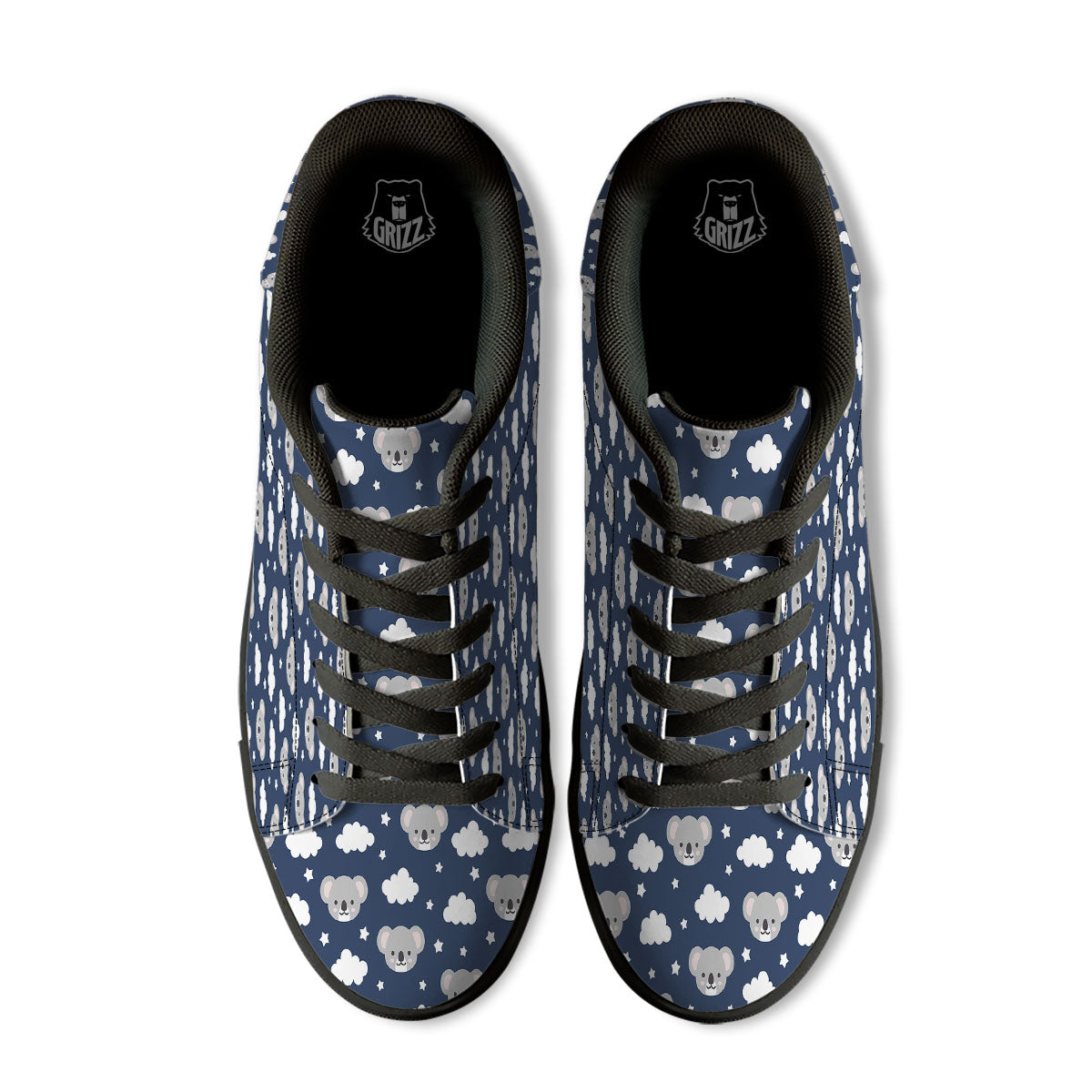 Cloud And Koala Bear Print Pattern Black Low Top Sneakers-grizzshop