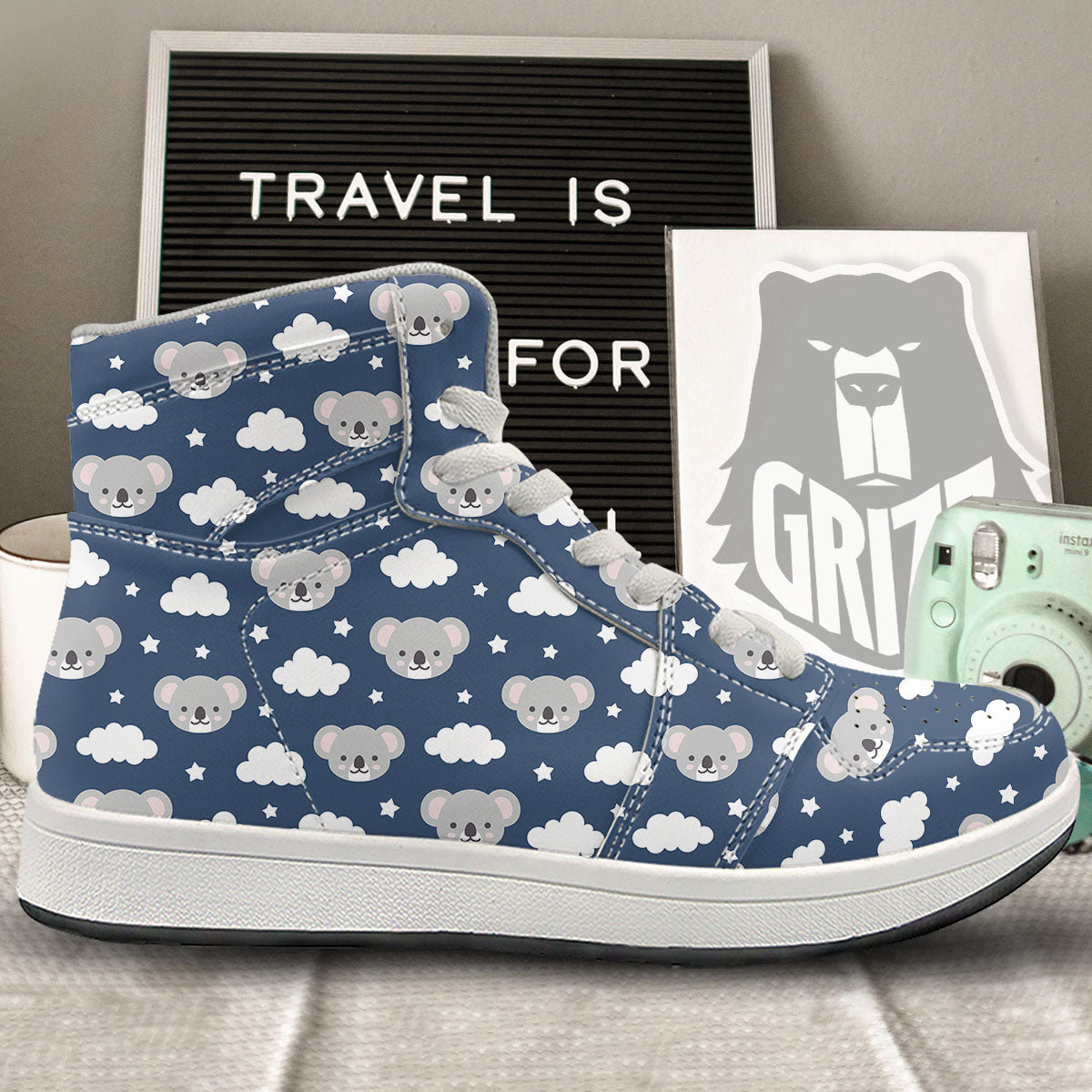 Cloud And Koala Bear Print Pattern High Top Sneakers-grizzshop