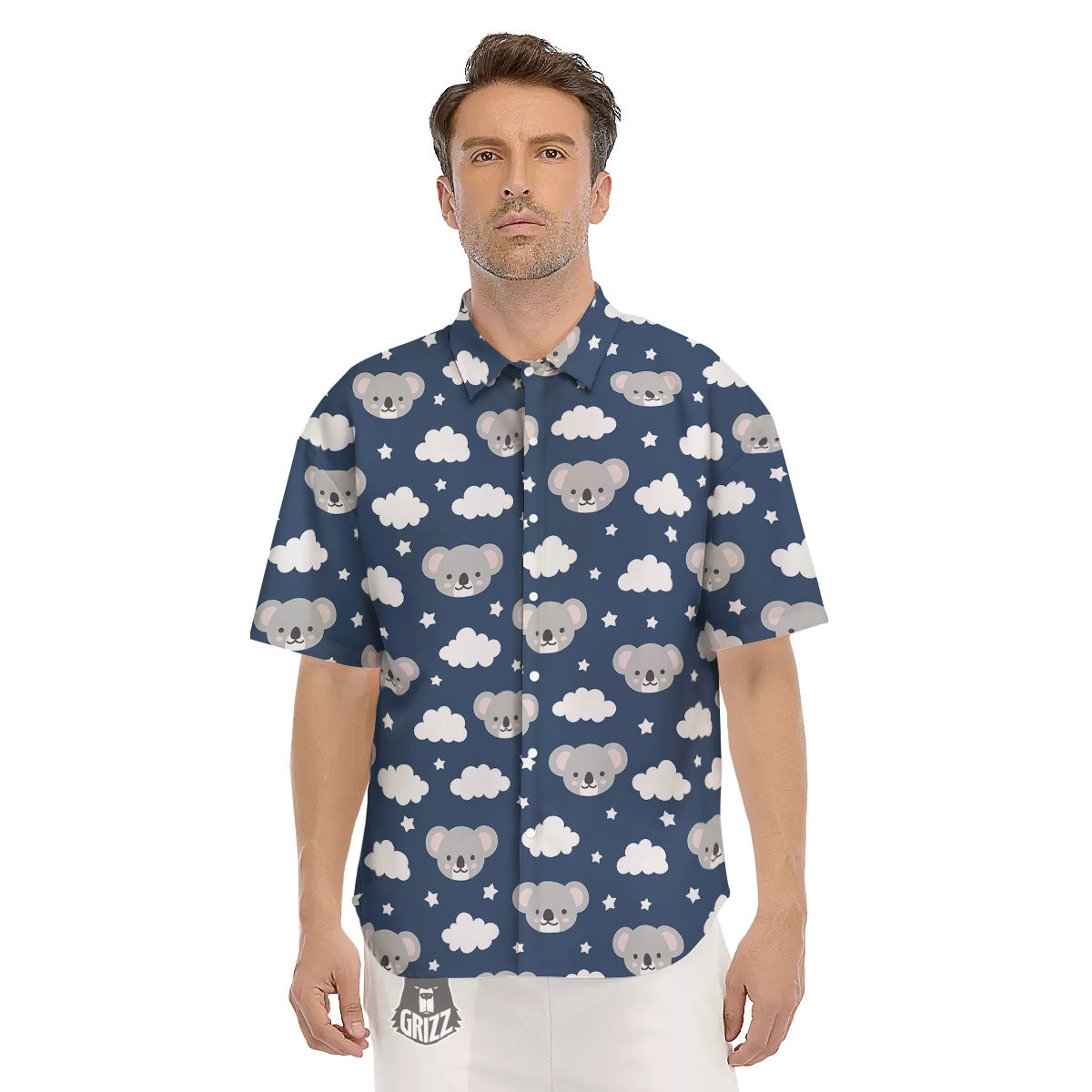 Cloud And Koala Bear Print Pattern Men's Short Sleeve Shirts-grizzshop