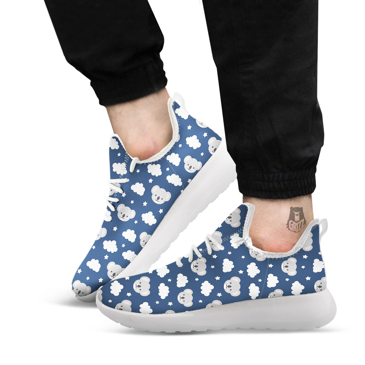 Cloud And Koala Bear Print Pattern White Athletic Shoes-grizzshop