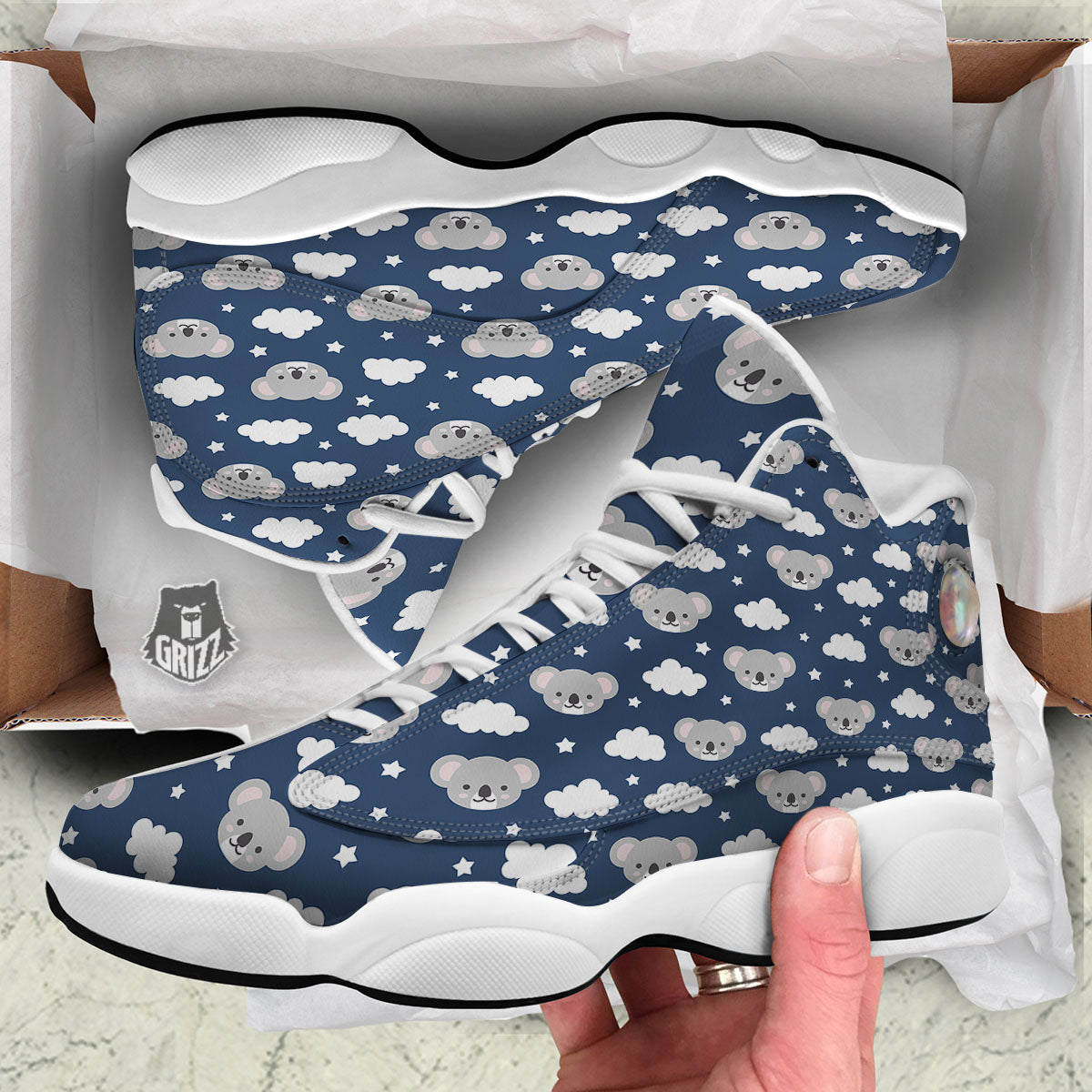 Cloud And Koala Bear Print Pattern White Basketball Shoes-grizzshop