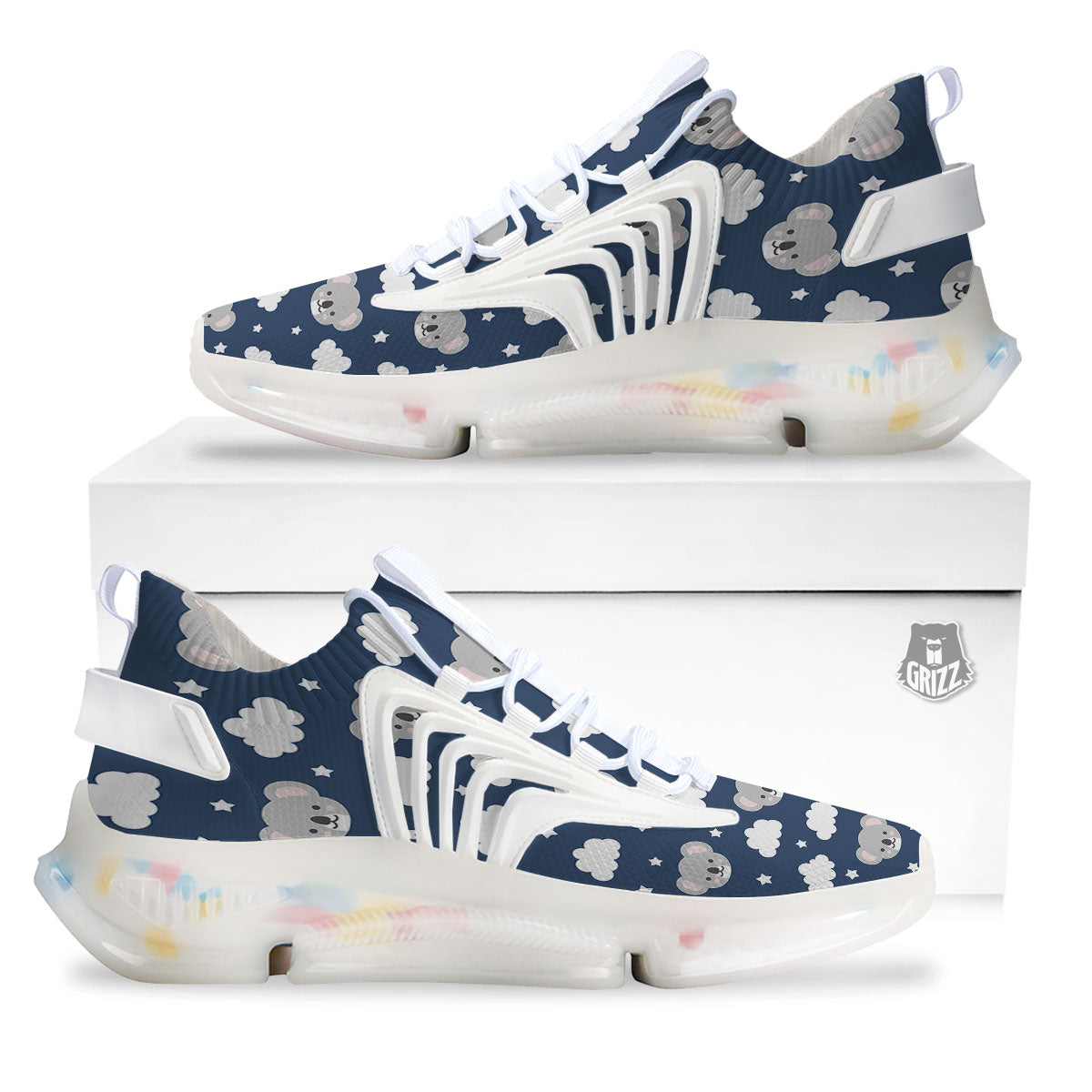 Cloud And Koala Bear Print Pattern White Gym Shoes-grizzshop