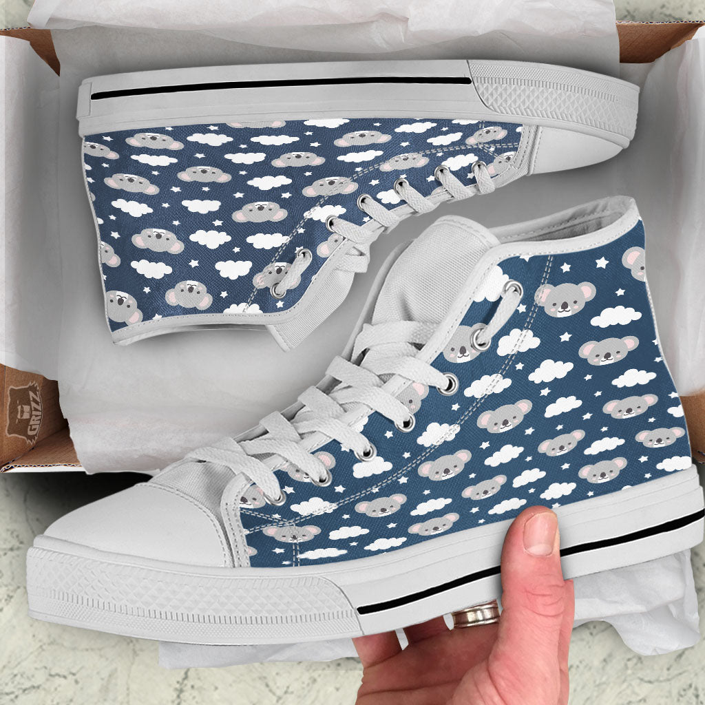 Cloud And Koala Bear Print Pattern White High Top Shoes-grizzshop
