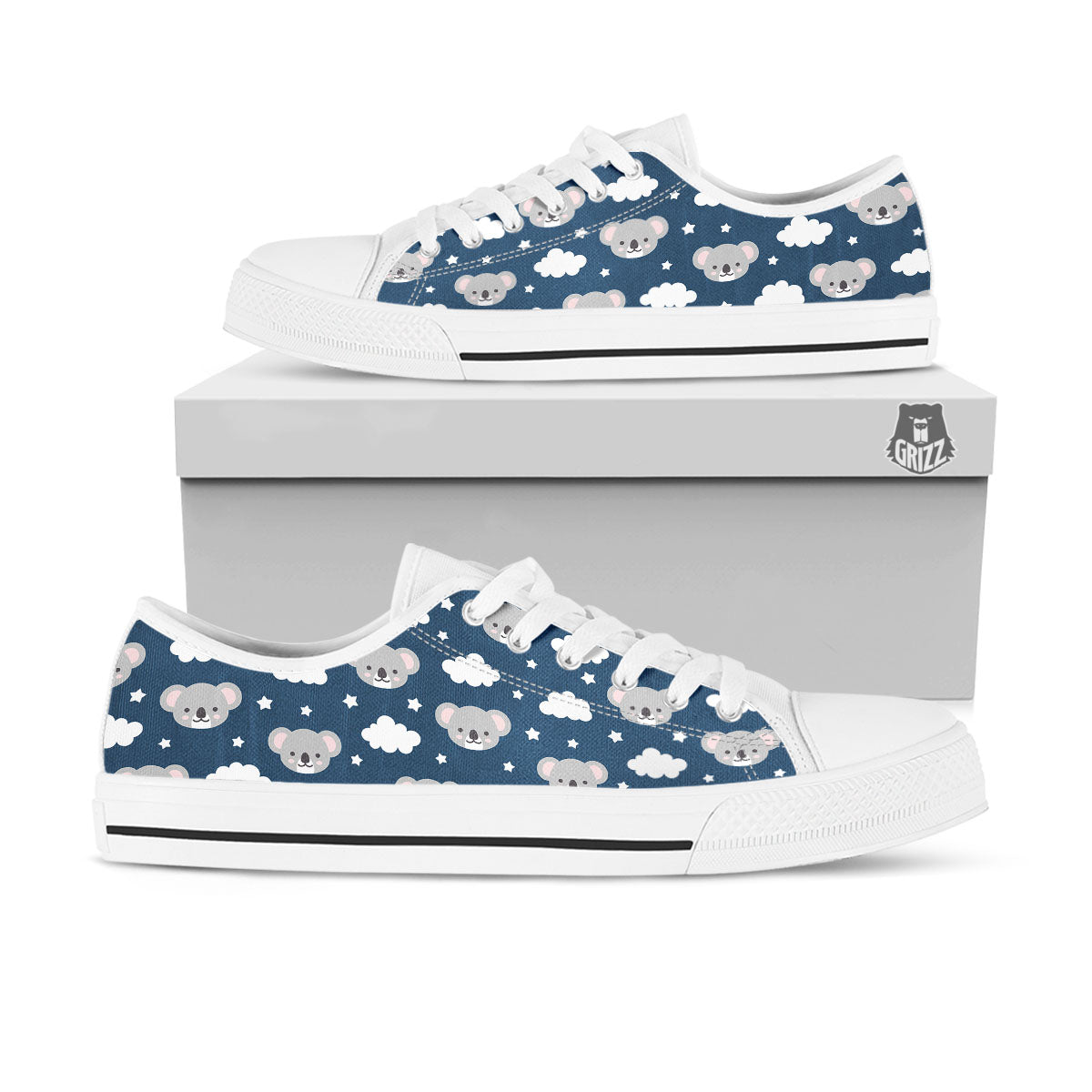 Cloud And Koala Bear Print Pattern White Low Top Shoes-grizzshop