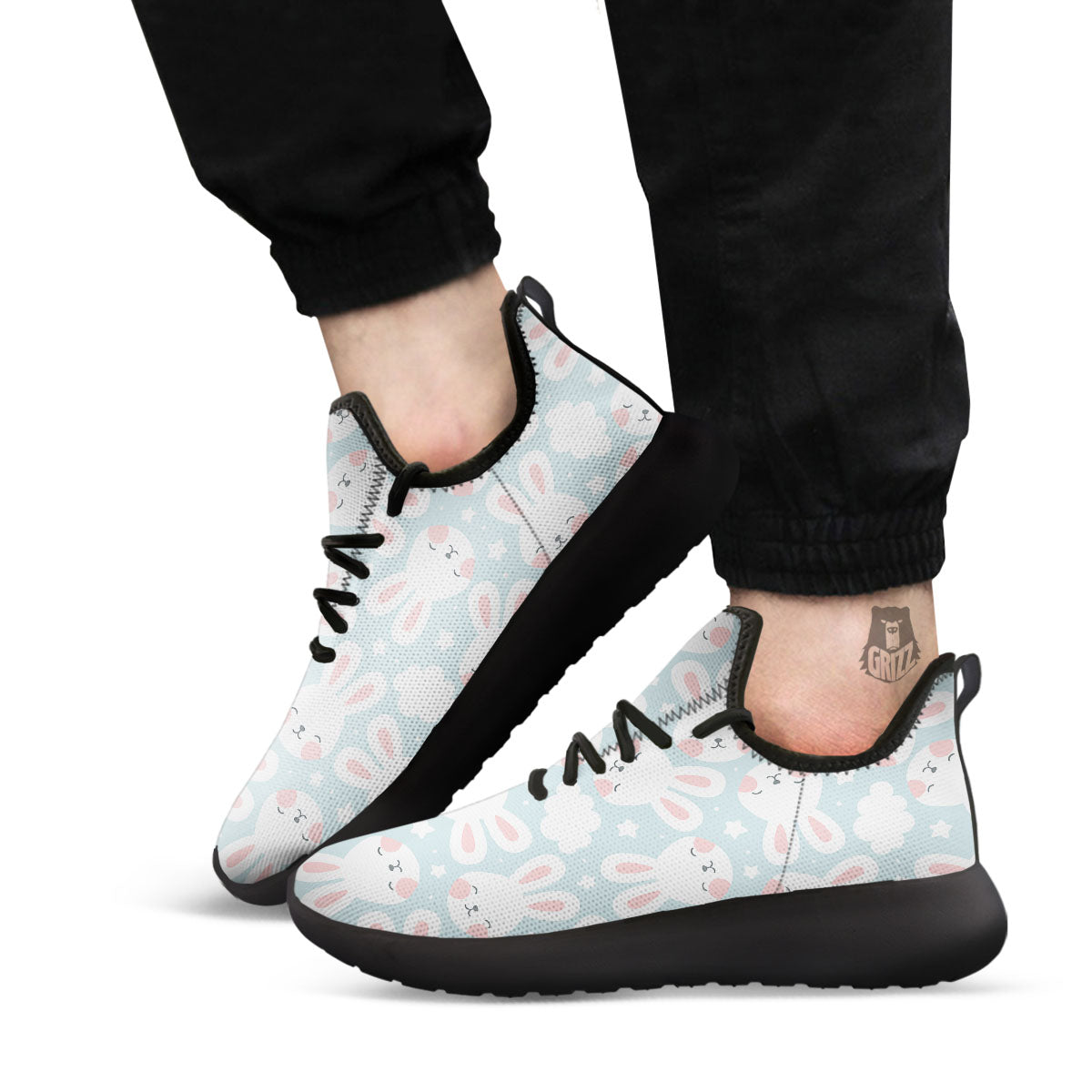 Cloud And Rabbit Print Pattern Black Athletic Shoes-grizzshop