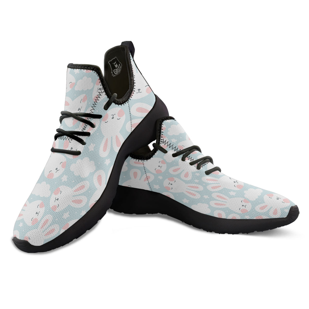 Cloud And Rabbit Print Pattern Black Athletic Shoes-grizzshop