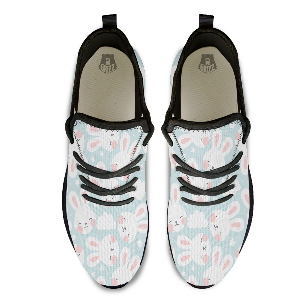 Cloud And Rabbit Print Pattern Black Athletic Shoes-grizzshop