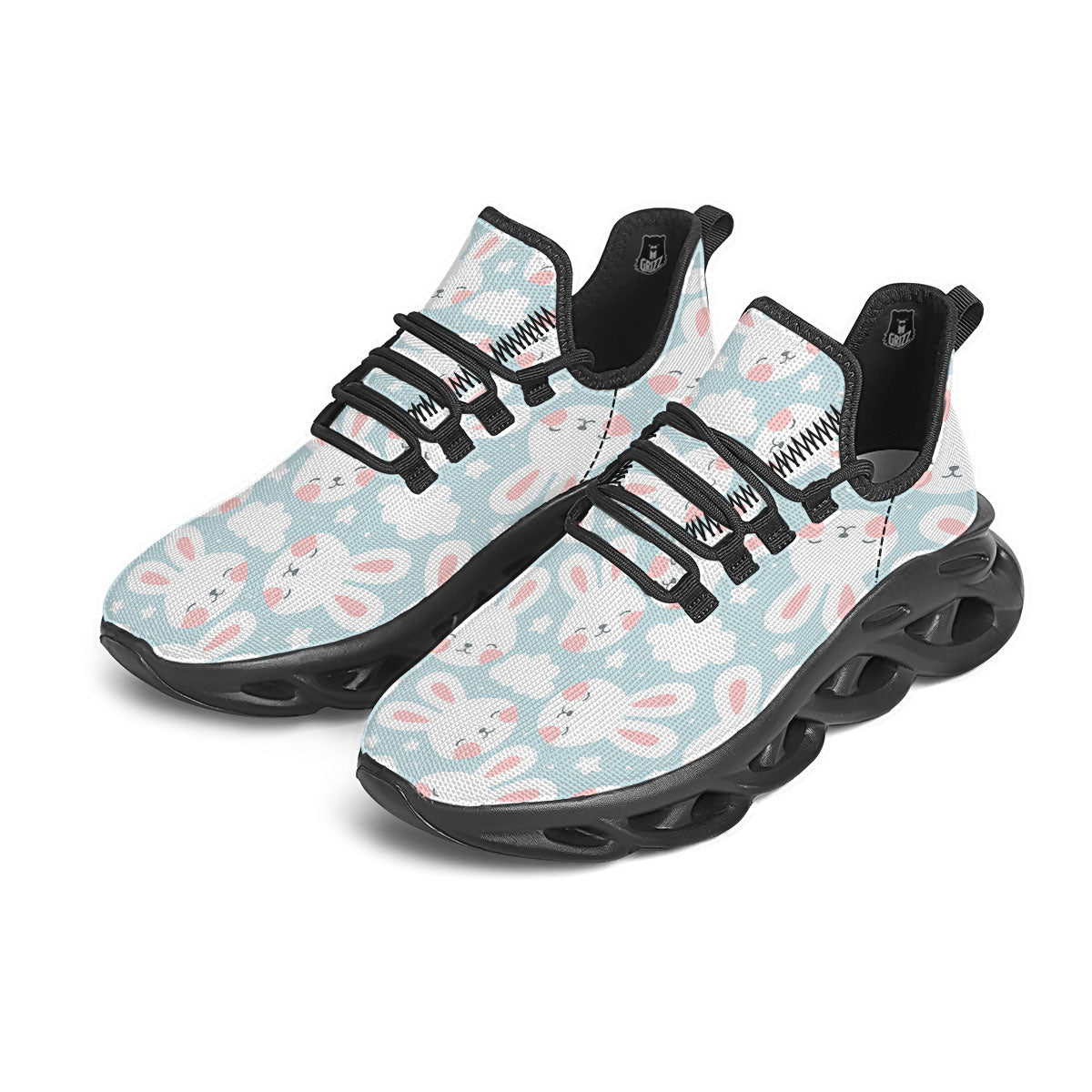 Cloud And Rabbit Print Pattern Black Running Shoes-grizzshop