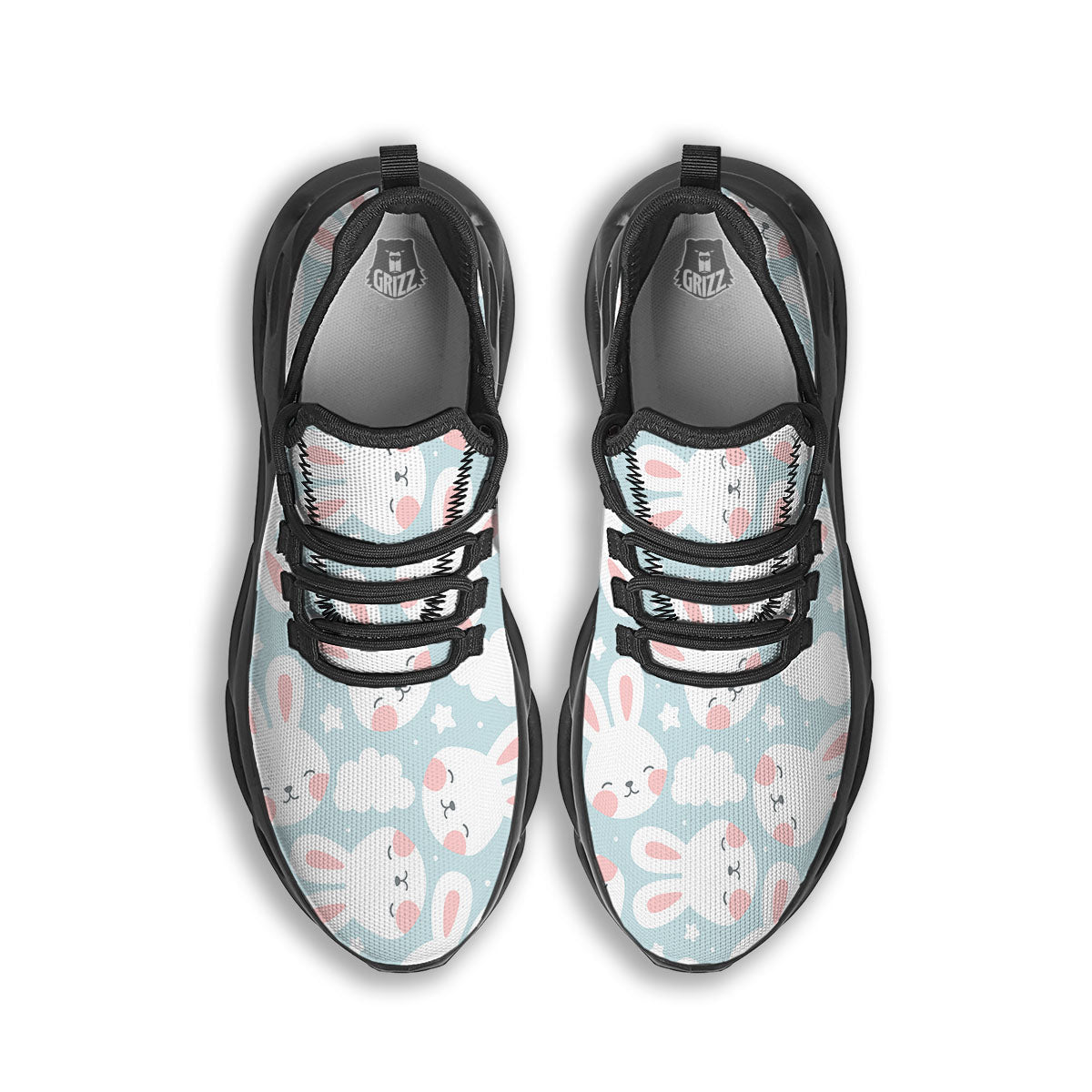 Cloud And Rabbit Print Pattern Black Running Shoes-grizzshop