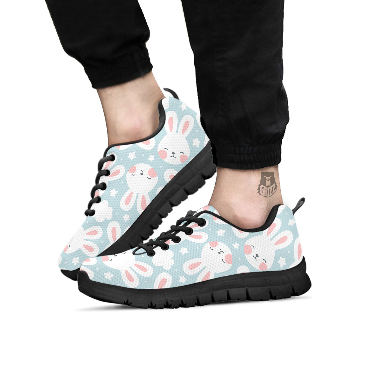 Cloud And Rabbit Print Pattern Black Sneaker-grizzshop