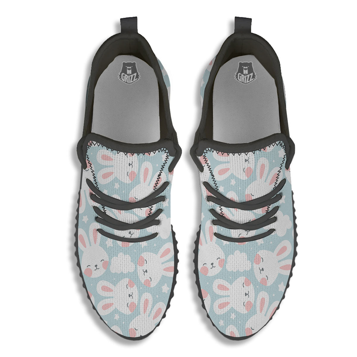 Cloud And Rabbit Print Pattern Black Walking Shoes-grizzshop