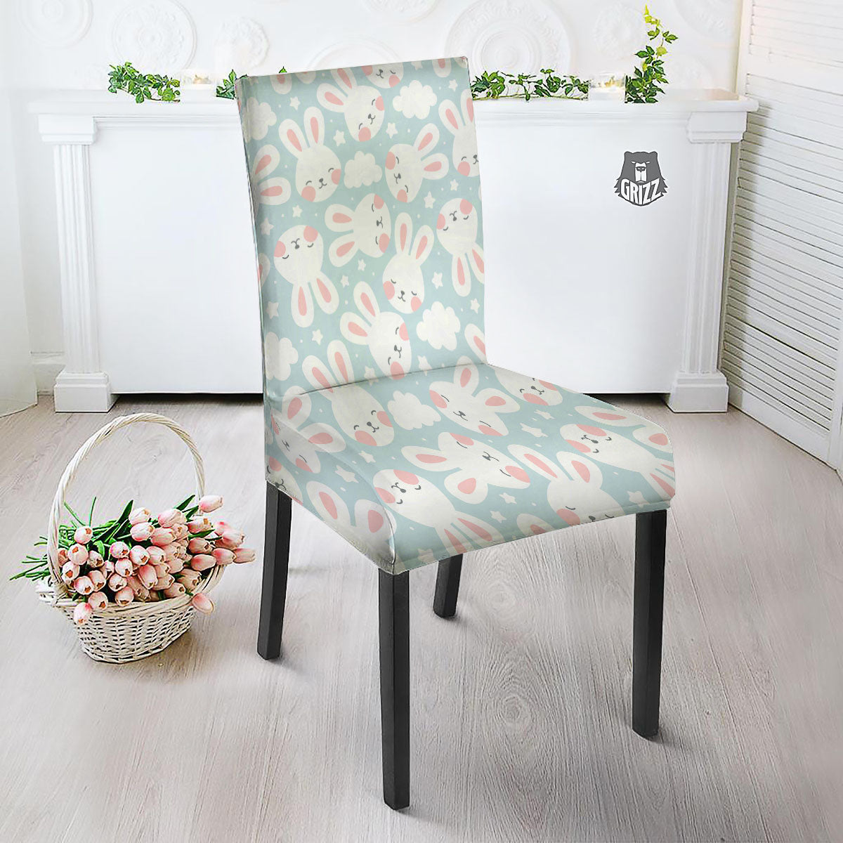 Cloud And Rabbit Print Pattern Dining Chair Slipcover-grizzshop