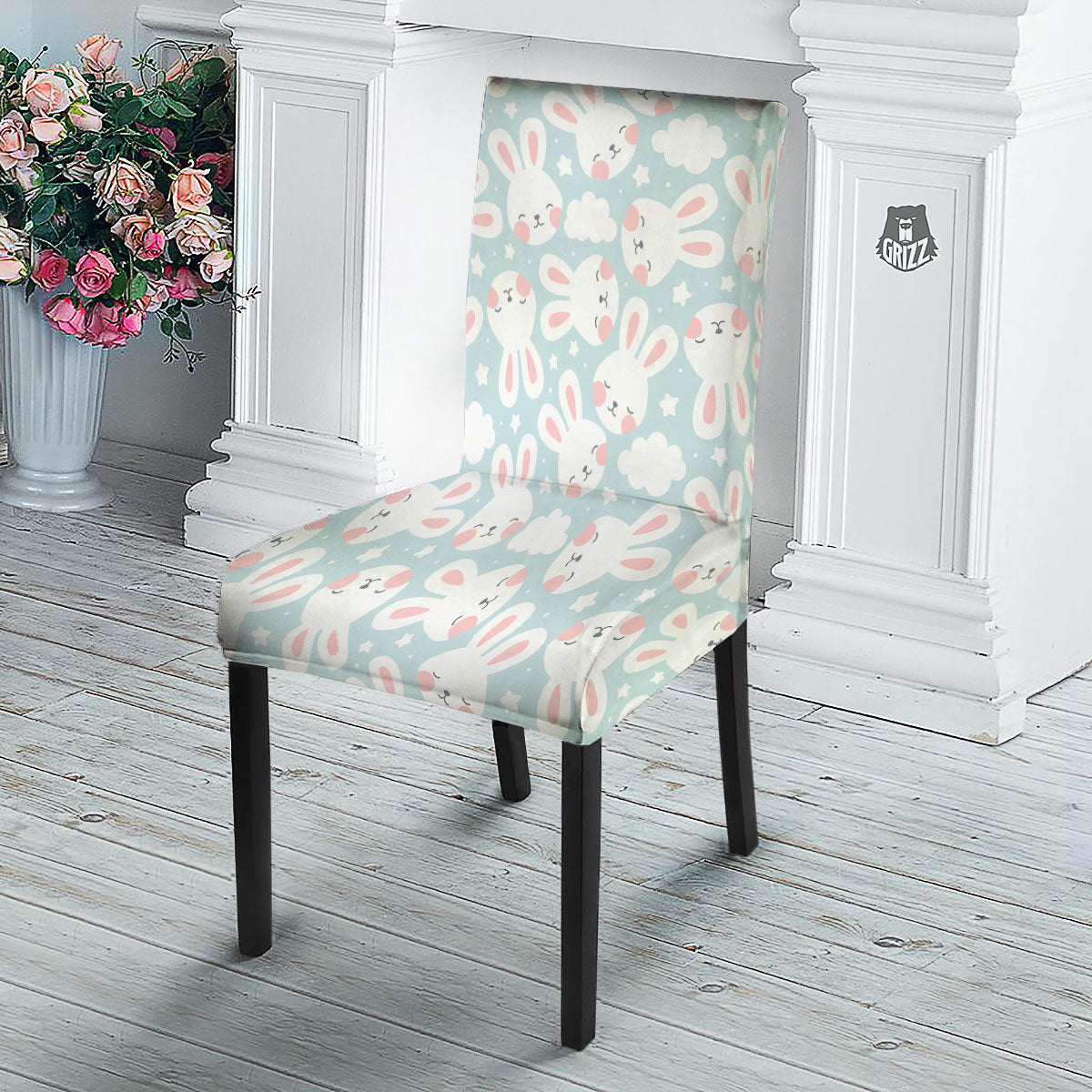 Cloud And Rabbit Print Pattern Dining Chair Slipcover-grizzshop