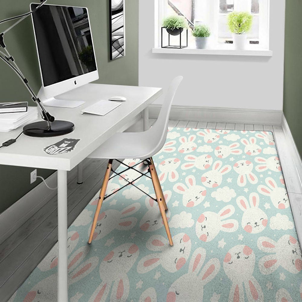 Cloud And Rabbit Print Pattern Floor Mat-grizzshop