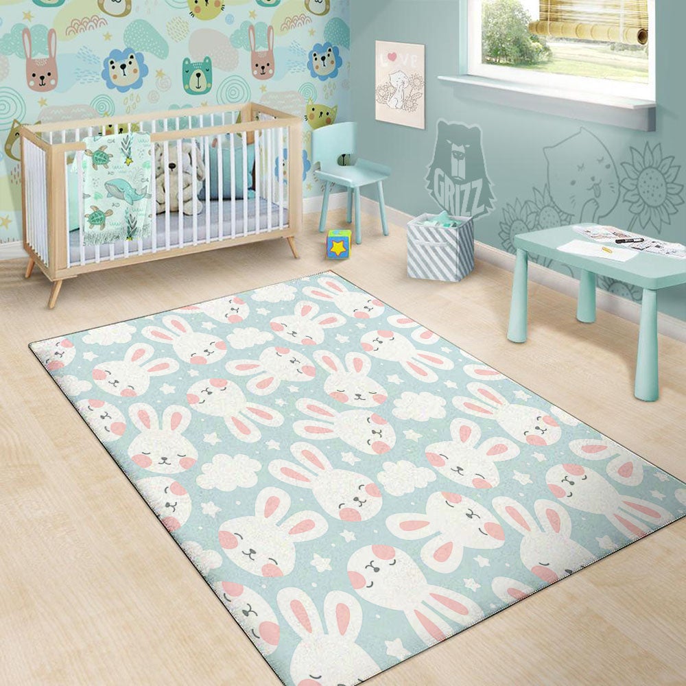 Cloud And Rabbit Print Pattern Floor Mat-grizzshop