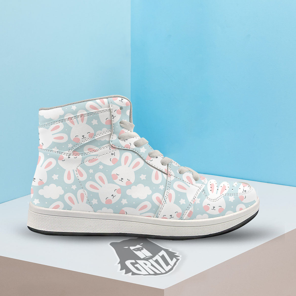 Cloud And Rabbit Print Pattern High Top Sneakers-grizzshop