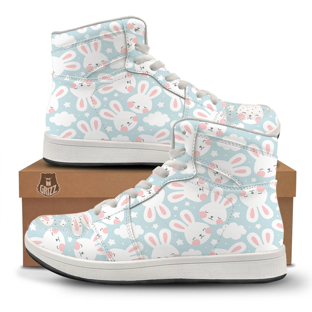 Cloud And Rabbit Print Pattern High Top Sneakers-grizzshop