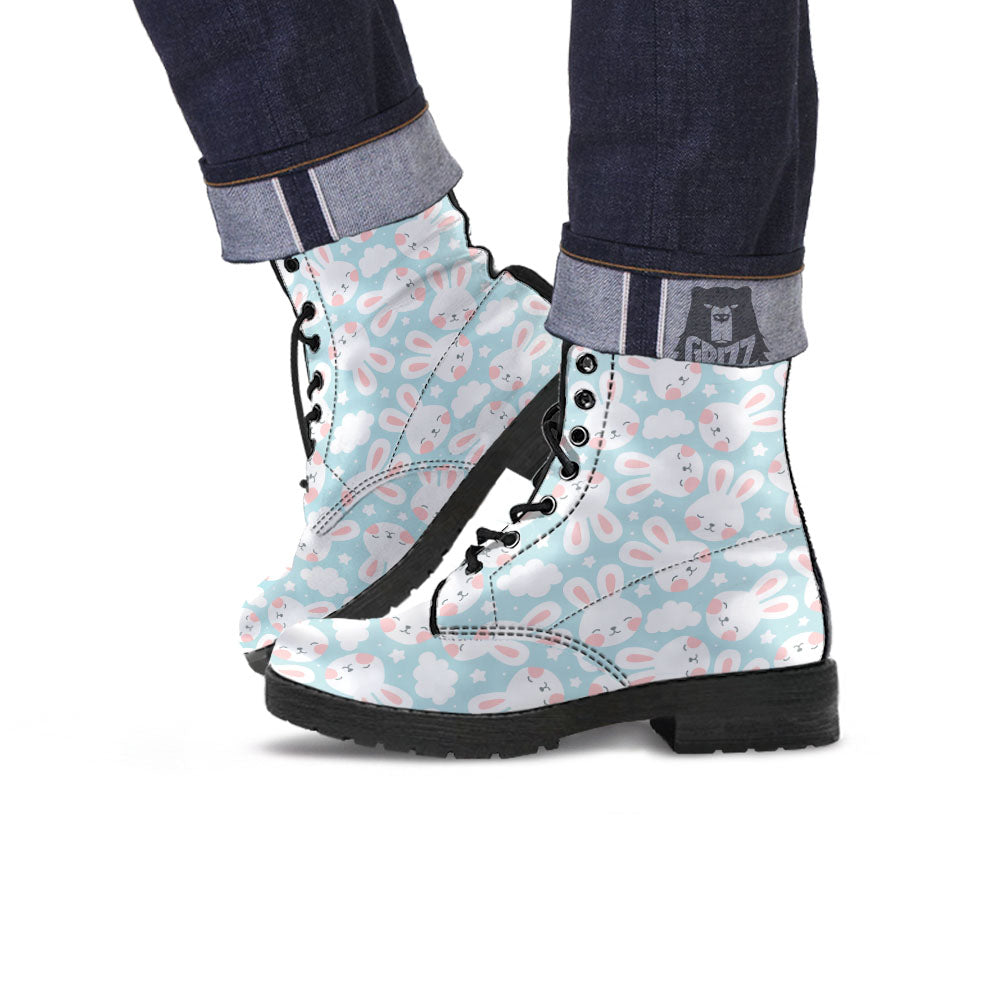 Cloud And Rabbit Print Pattern Leather Boots-grizzshop