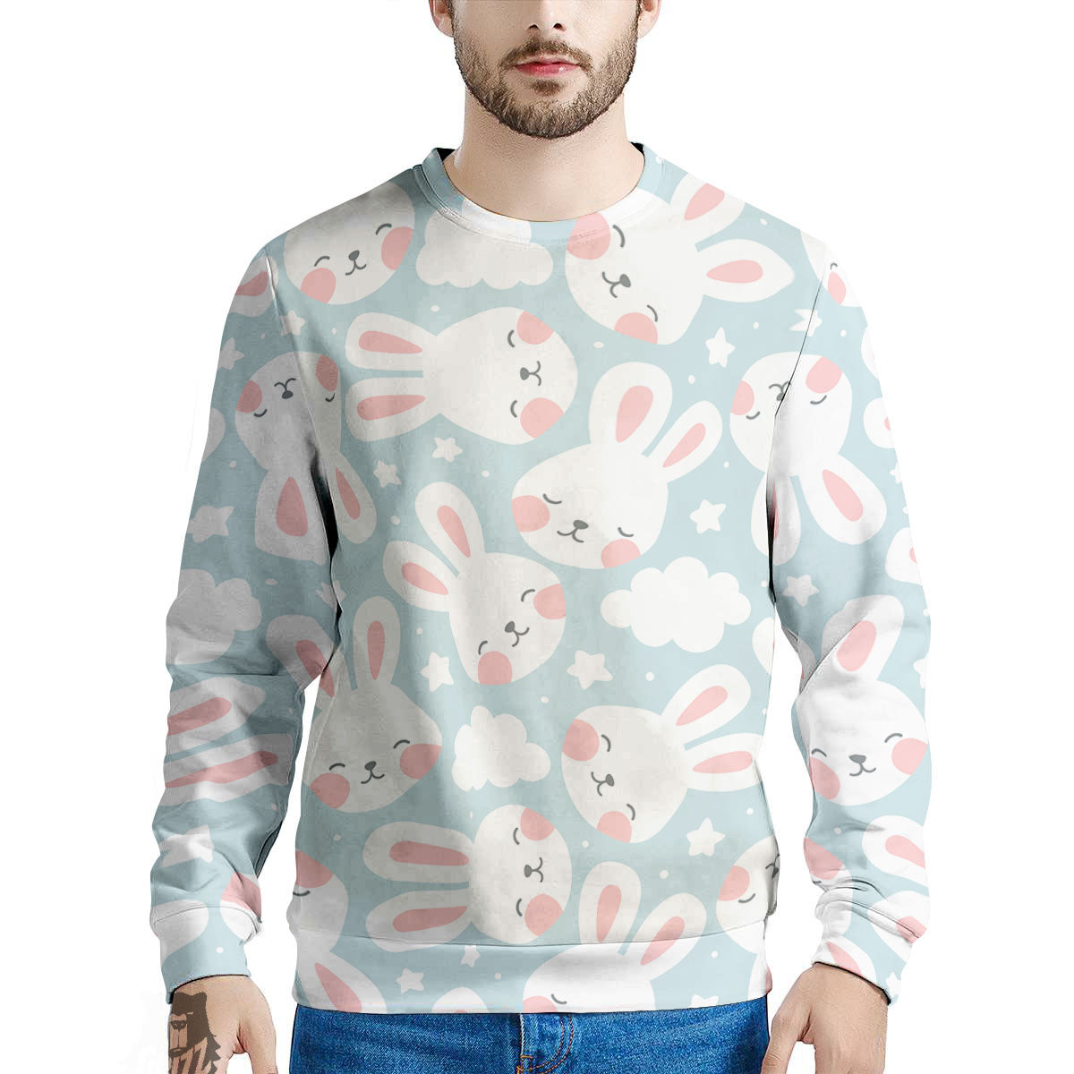 Cloud And Rabbit Print Pattern Men's Sweatshirt-grizzshop
