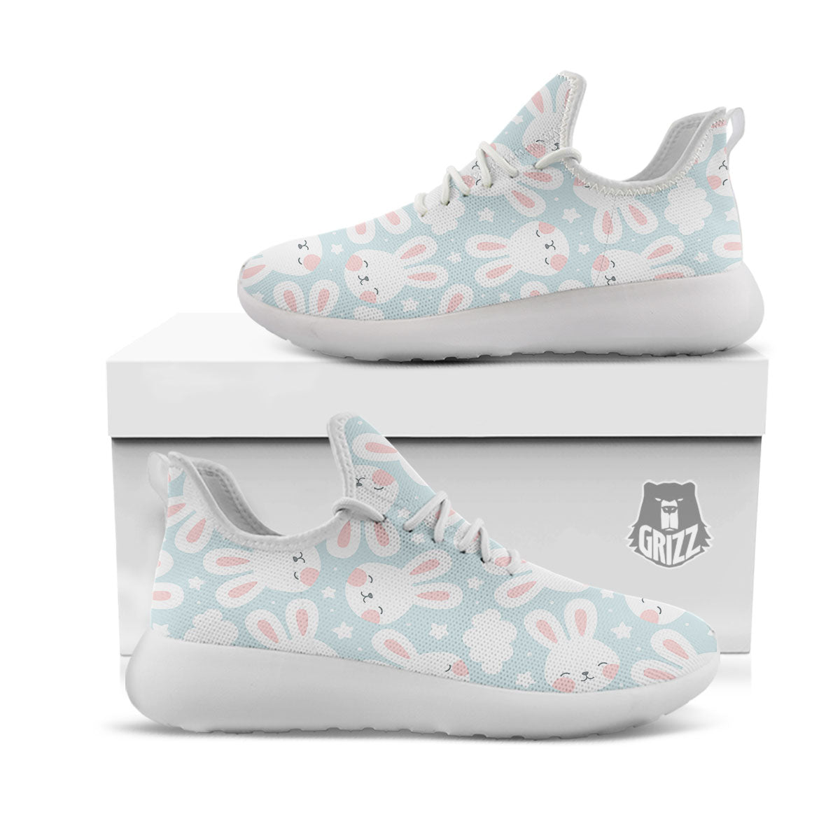 Cloud And Rabbit Print Pattern White Athletic Shoes-grizzshop