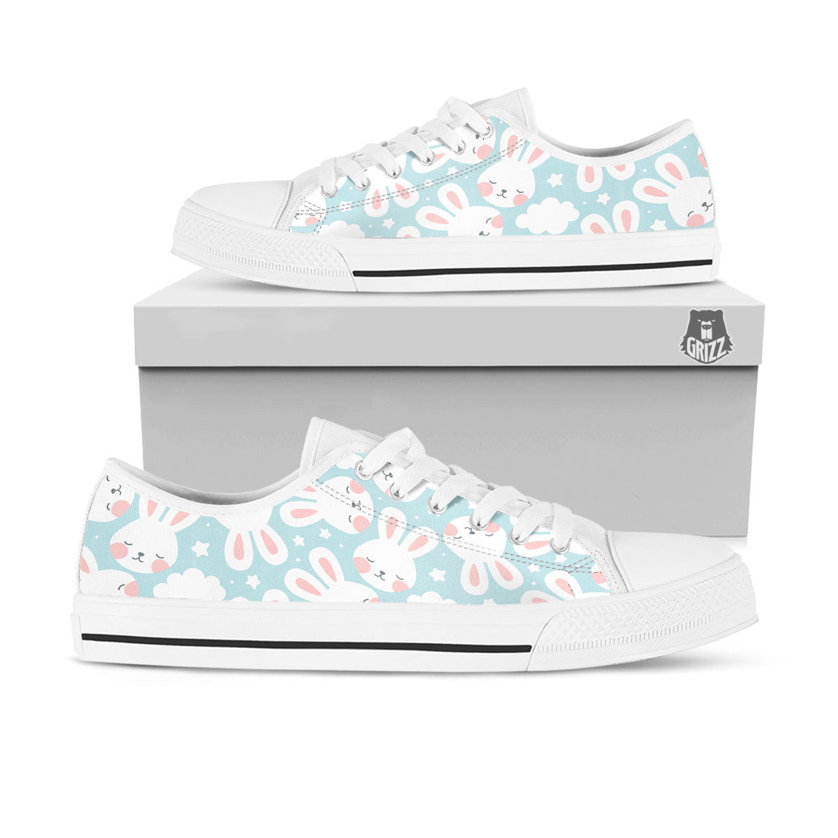Cloud And Rabbit Print Pattern White Low Top Shoes-grizzshop