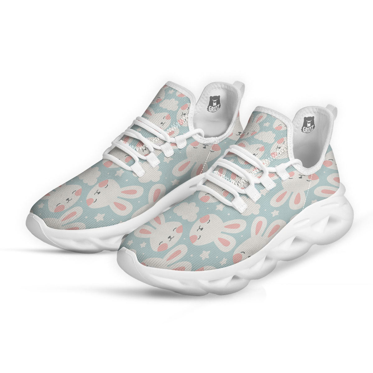 Cloud And Rabbit Print Pattern White Running Shoes-grizzshop