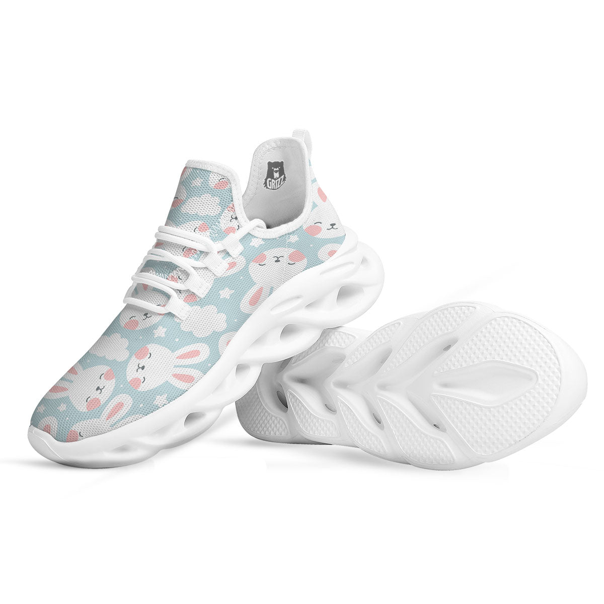 Cloud And Rabbit Print Pattern White Running Shoes-grizzshop