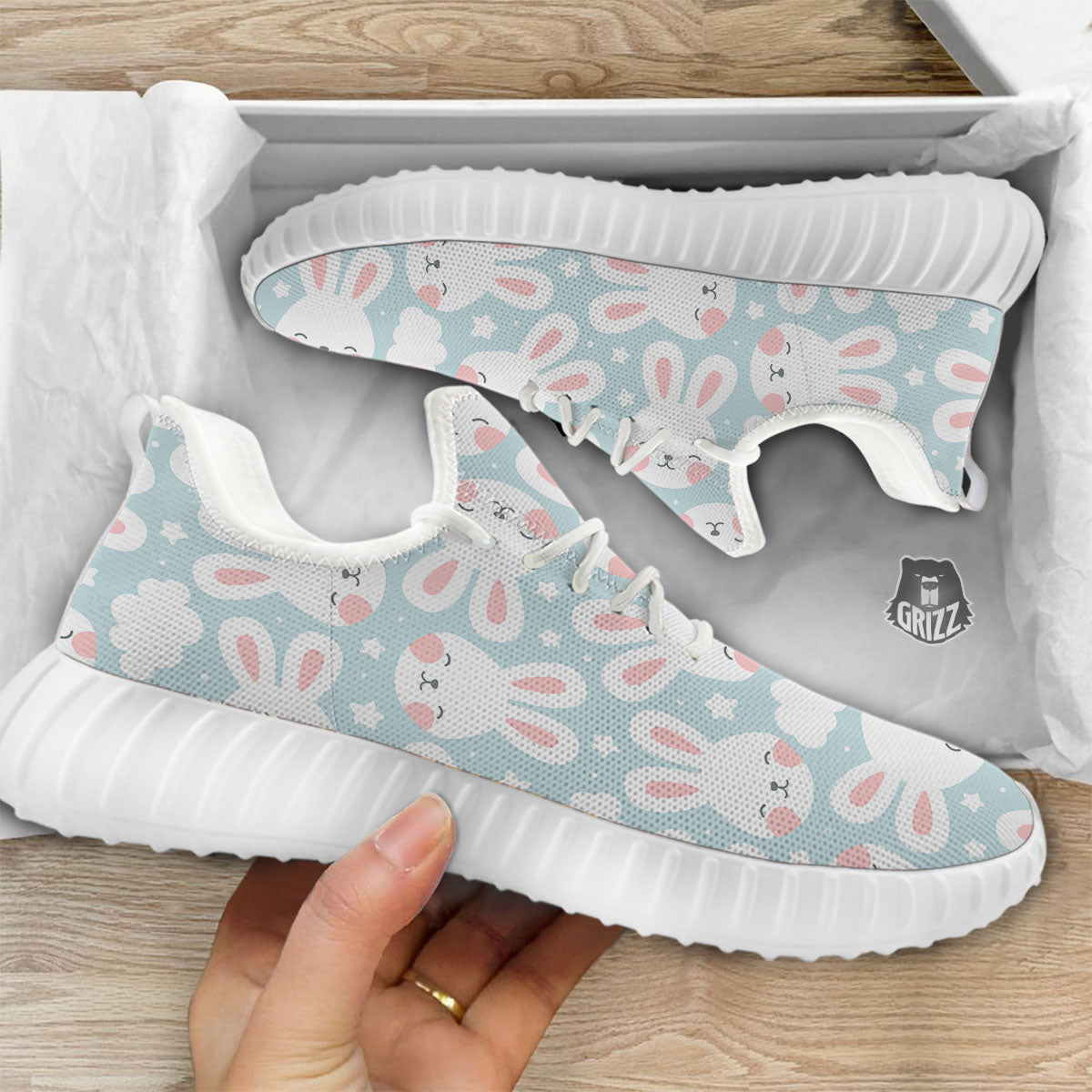Cloud And Rabbit Print Pattern White Walking Shoes-grizzshop