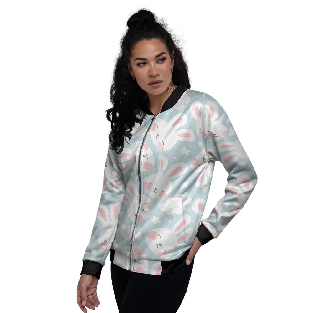 Cloud And Rabbit Print Pattern Women's Bomber Jacket-grizzshop
