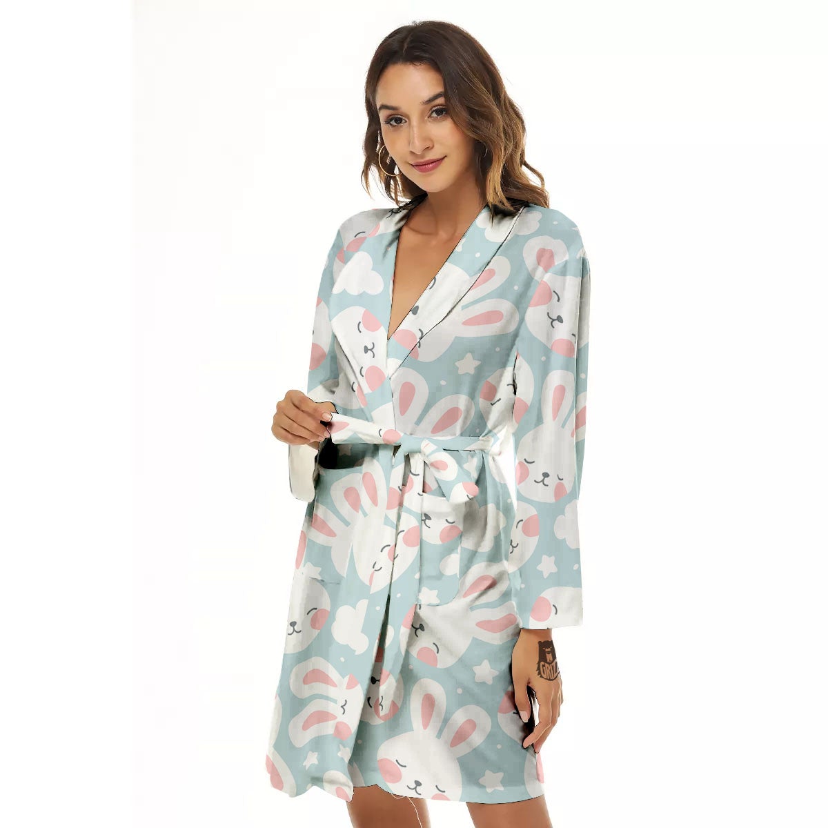 Cloud And Rabbit Print Pattern Women's Robe-grizzshop