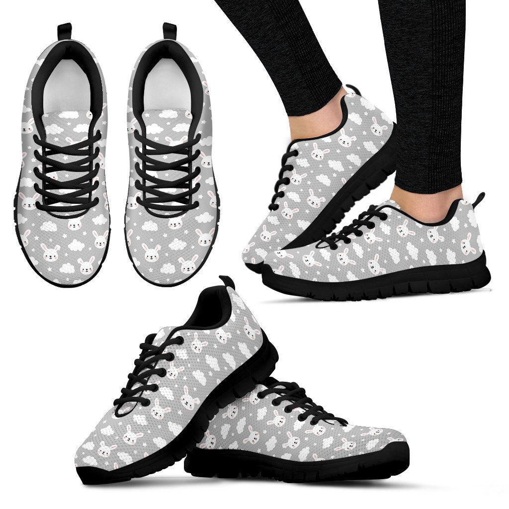 Cloud Bunny Rabbit Pattern Print Black Sneaker Shoes For Men Women-grizzshop