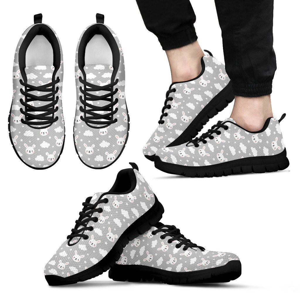 Cloud Bunny Rabbit Pattern Print Black Sneaker Shoes For Men Women-grizzshop