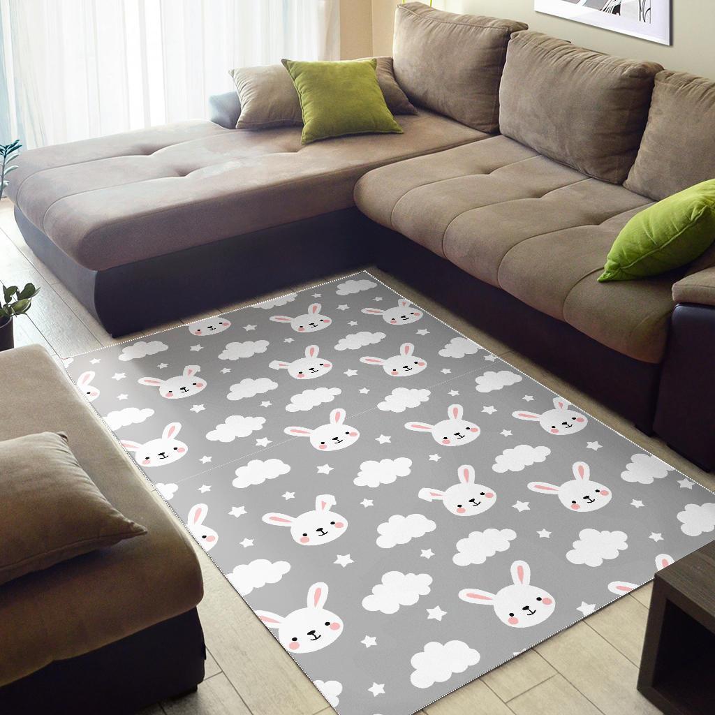 Cloud Bunny Rabbit Pattern Print Floor Mat-grizzshop